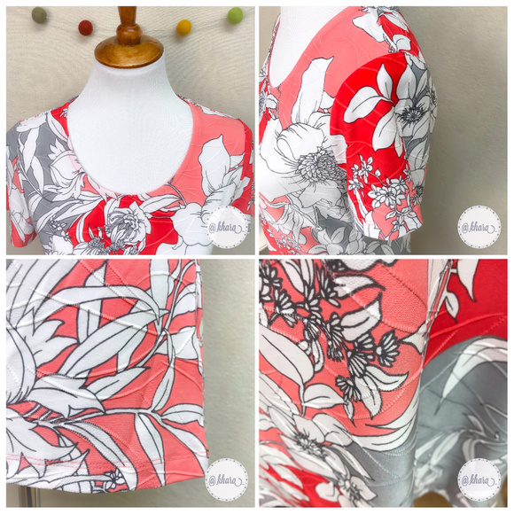 Croft & Barrow Red/Coral/Gray Floral Blouse - Picture 4 of 7